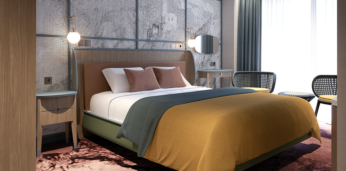 An artist's impression of a Deluxe Cabin with French Balcony on Spirit of the Moselle